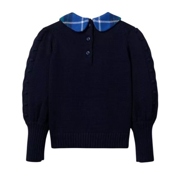 Janie and Jack Blue Cable Knit Teal Tartan Collar Sweater SZ 3 - Picture 2 of 13